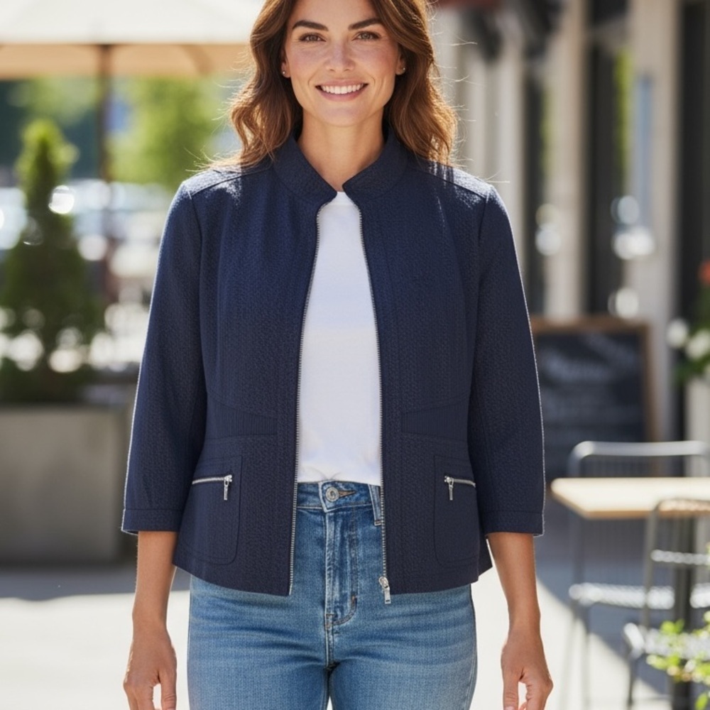 Chico's Deep Blue Textured Blazer